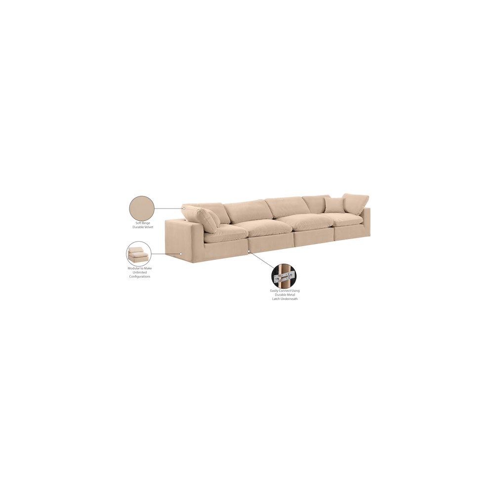 Comfy Beige Velvet Modular Sofa