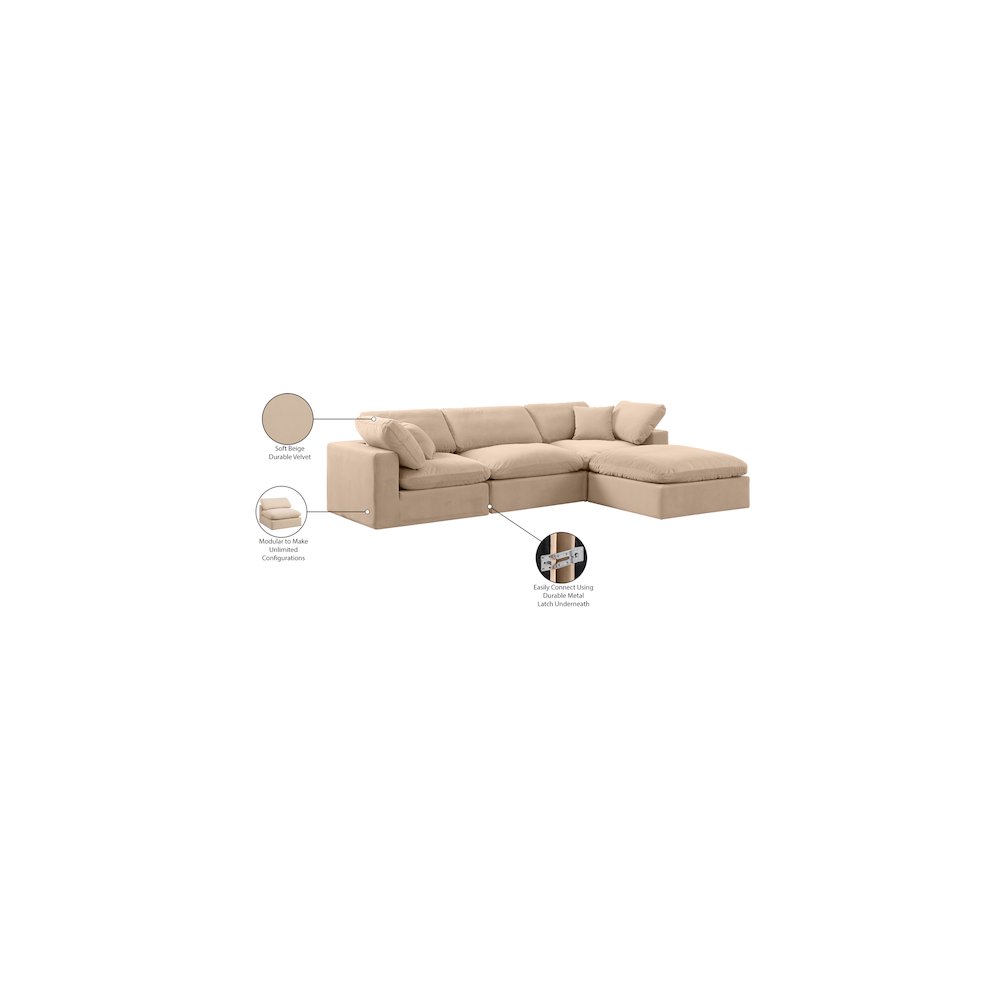 Comfy Beige Velvet Modular Sectional