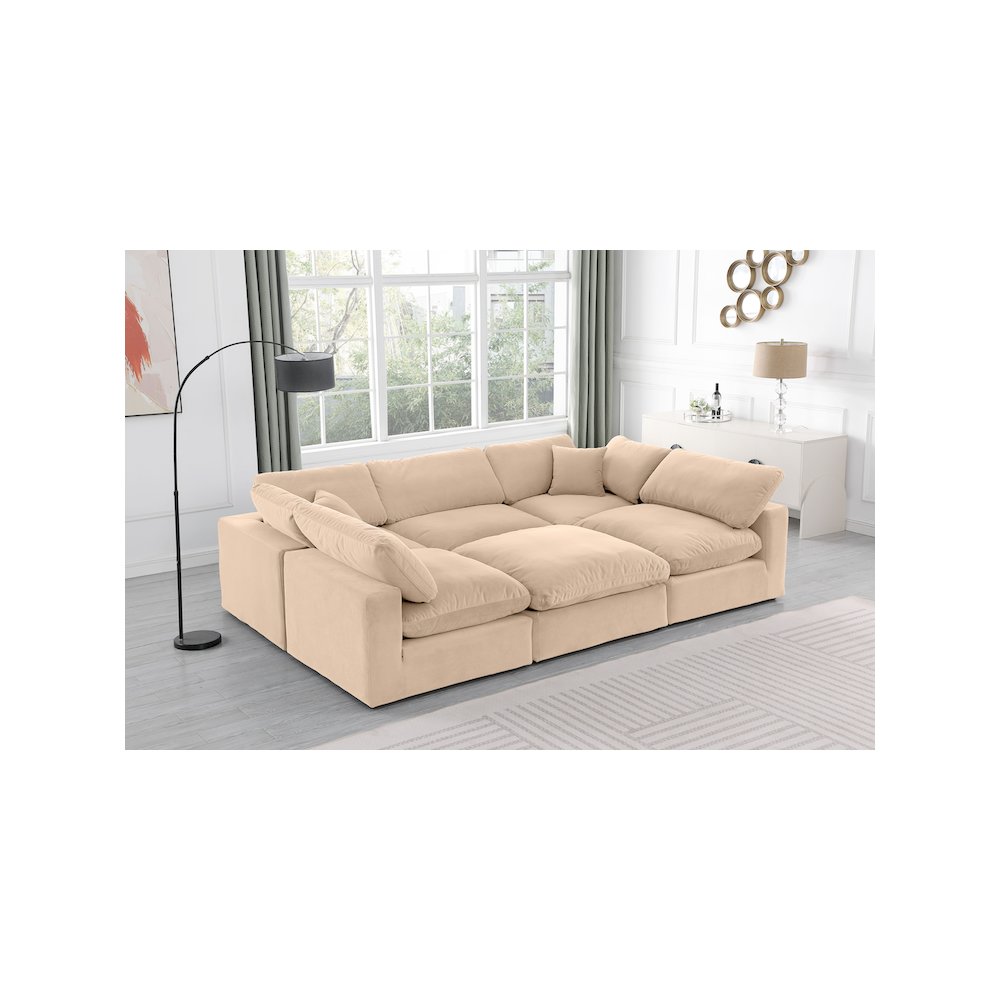 Comfy Beige Velvet Modular Sectional