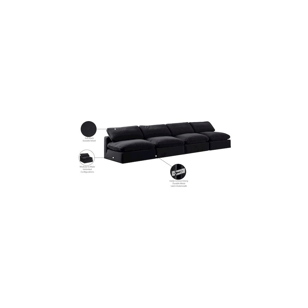 Comfy Black Velvet Modular Sofa