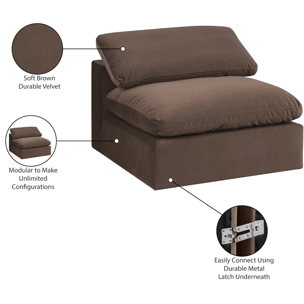 Comfy Brown Velvet Modular Armless Chair