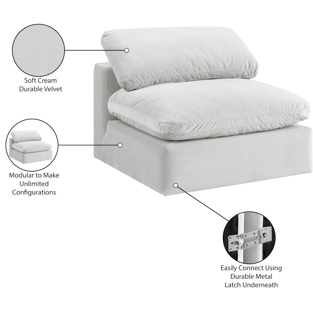 Comfy Cream Velvet Modular Armless Chair