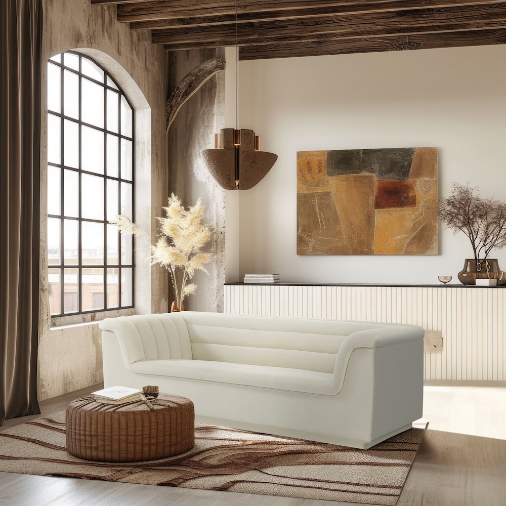 Cascade Cream Velvet Fabric Sofa