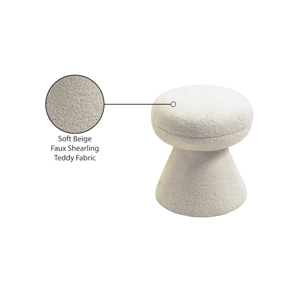 Drum Beige Faux Shearling Teddy Fabric Ottoman/Stool