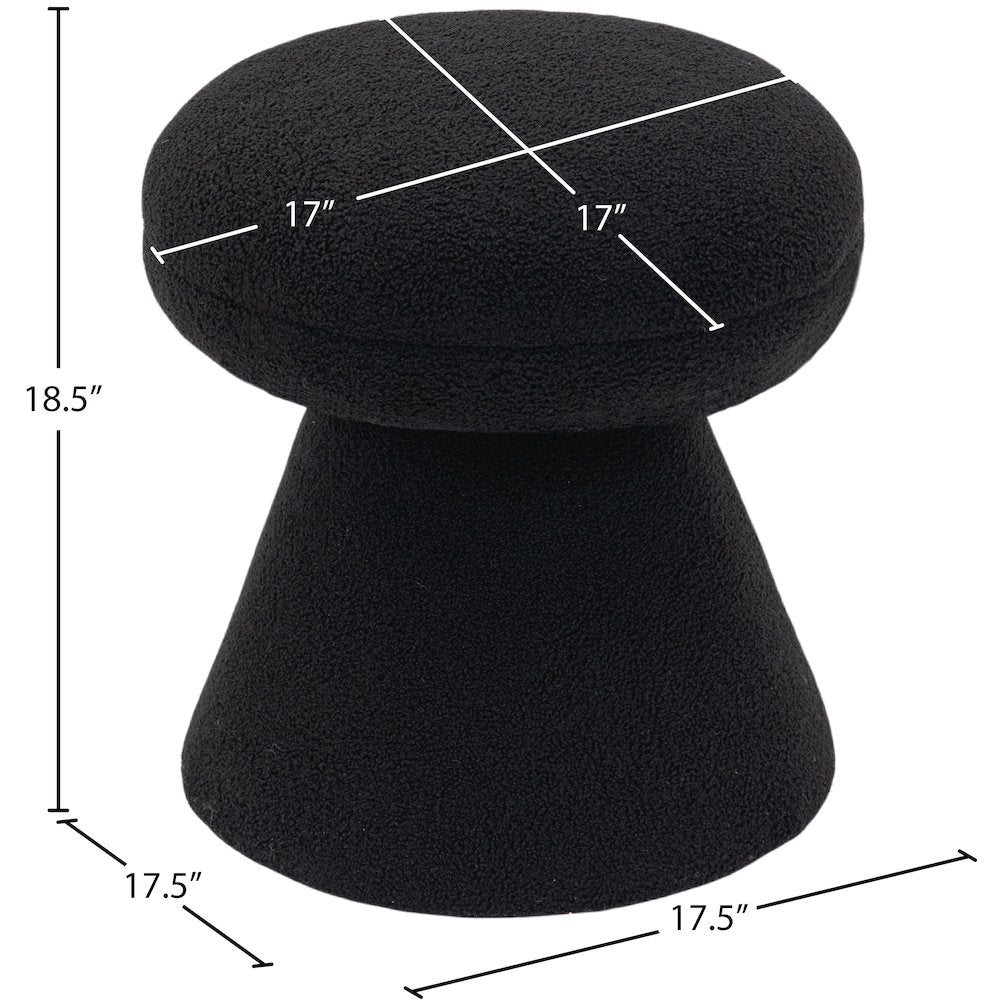 Drum Black Faux Shearling Teddy Fabric Ottoman/Stool