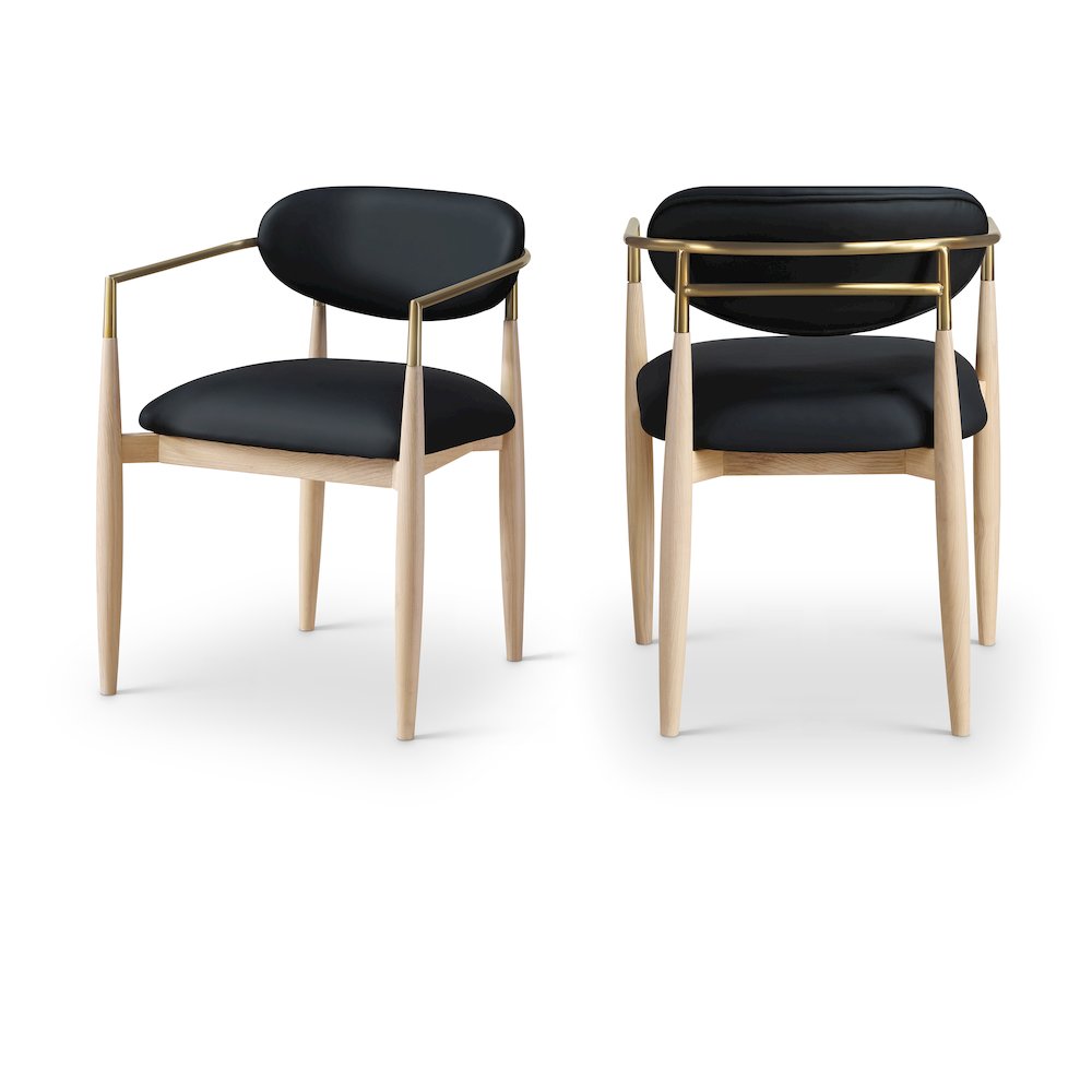 Riccio Black Vegan Leather Upholstered Dining Arm Chair, Set of 2