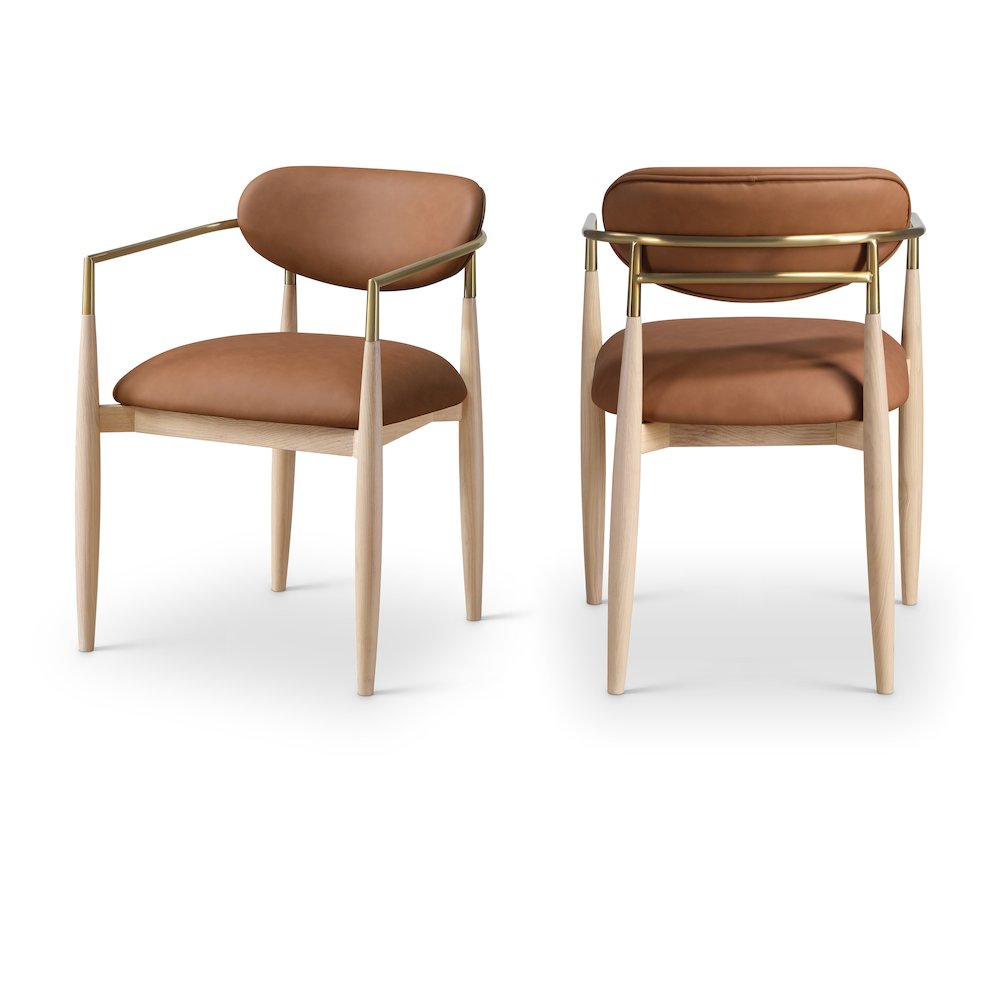 Riccio Cognac Vegan Leather Upholstered Dining Arm Chair, Set of 2