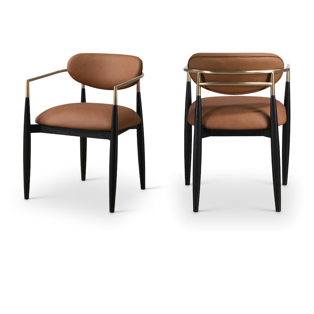 Riccio Cognac Vegan Leather Upholstered Dining Arm Chair, Set of 2