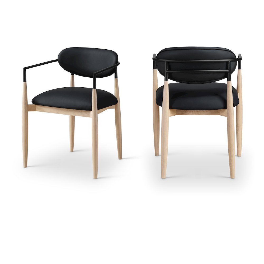 Riccio Black Vegan Leather Upholstered Dining Arm Chair, Set of 2