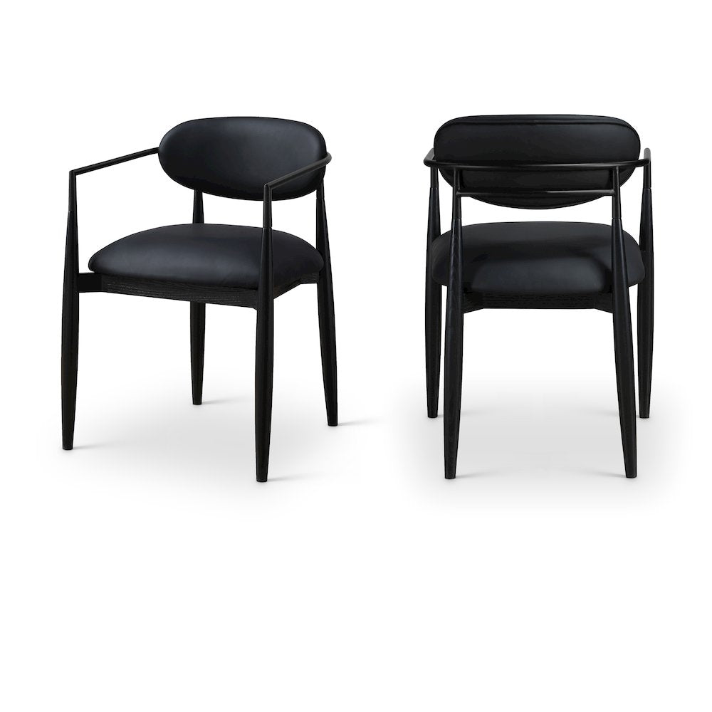 Riccio Black Vegan Leather Upholstered Dining Arm Chair, Set of 2