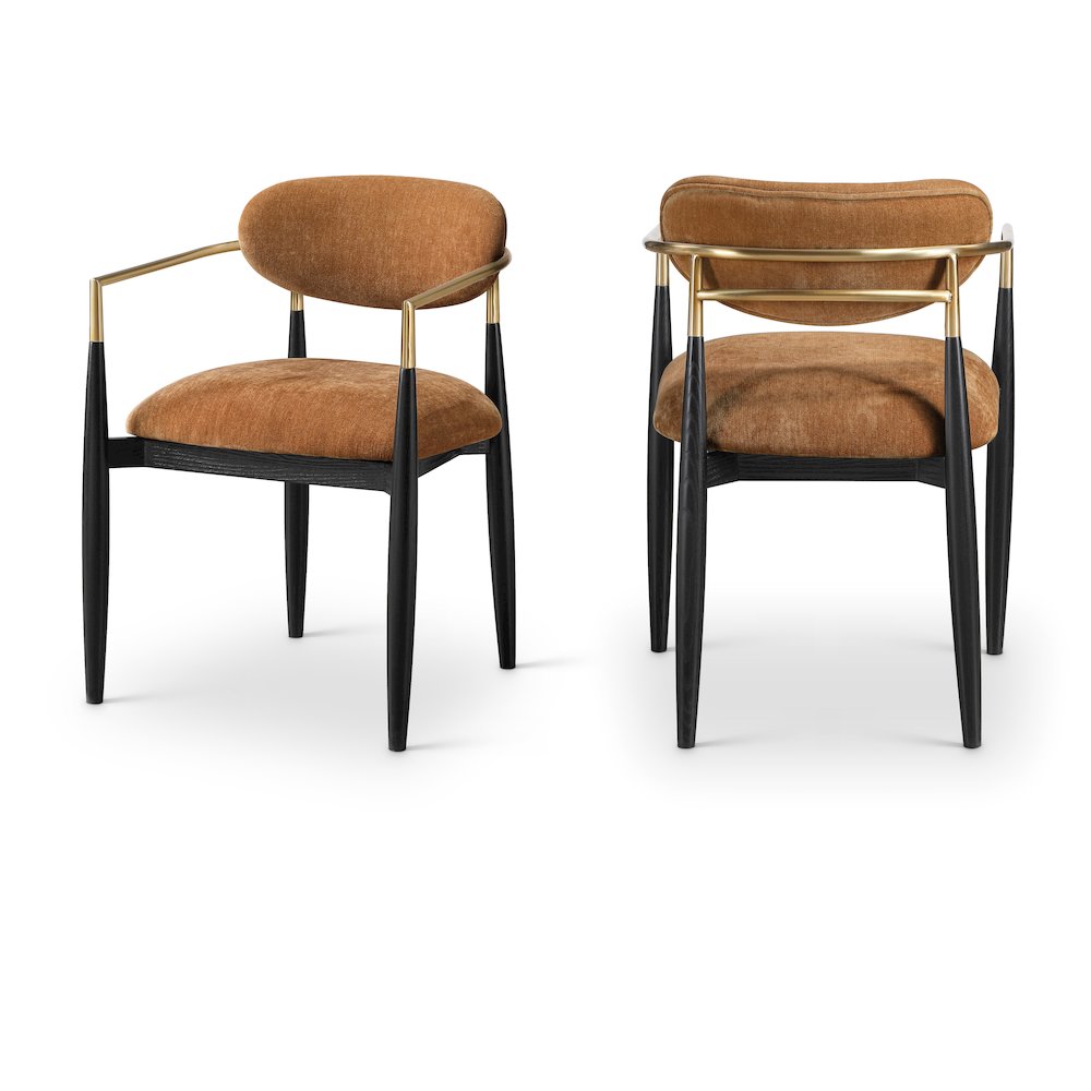 Riccio Cognac Performance Fabric Upholstered Dining Arm Chair, Set of 2