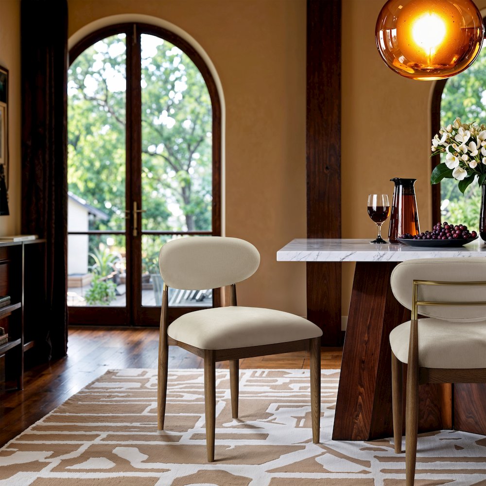 Riccio Cream Performance Fabric Upholstered Dining Side Chair, Set of 2