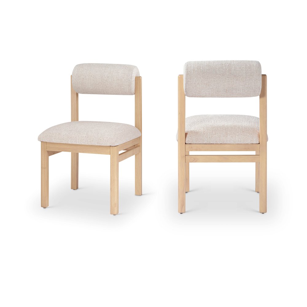 Roundhill Beige Linen Textured Fabric Upholstered Dining Chair, Set of 2