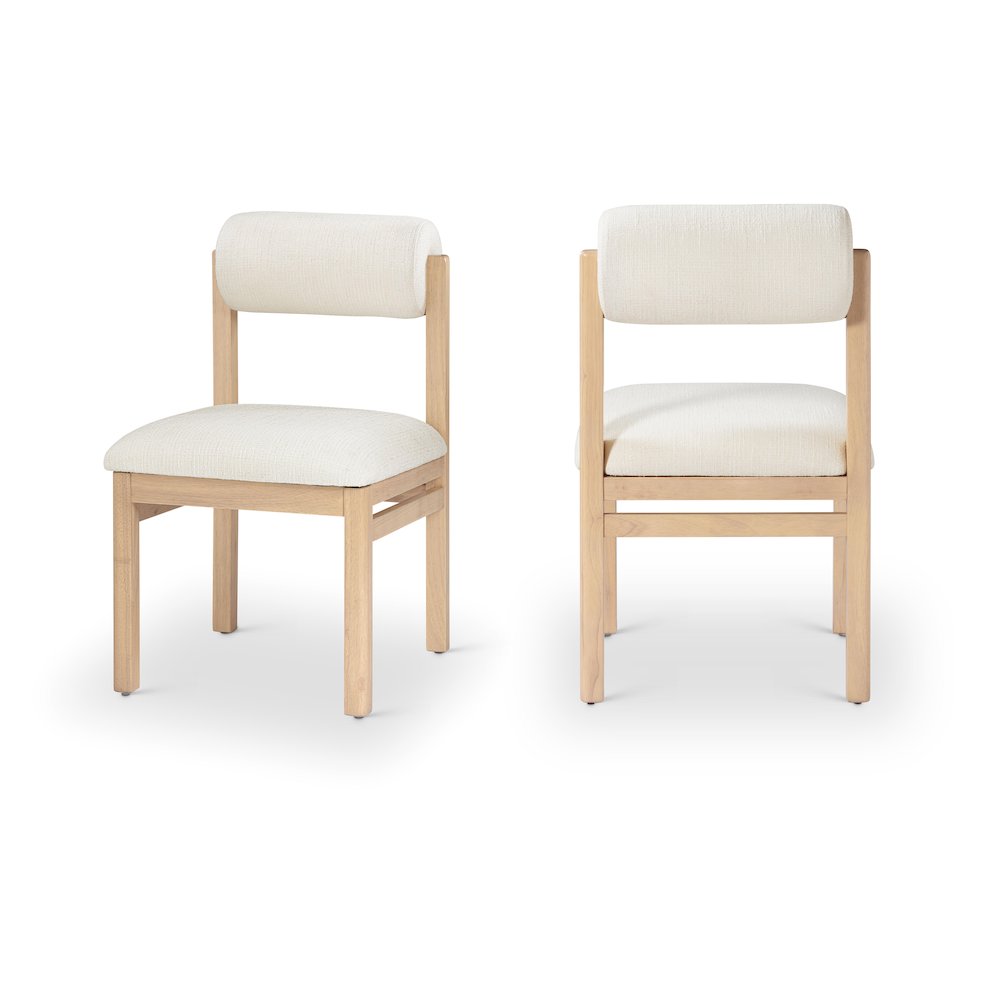 Roundhill Cream Linen Textured Fabric Upholstered Dining Chair, Set of 2