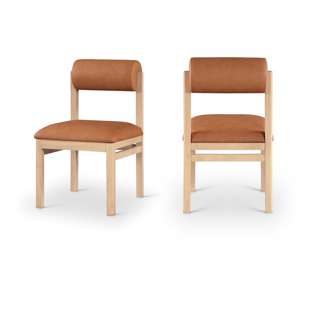 Roundhill Cognac Vegan Leather Upholstered Dining Chair, Set of 2