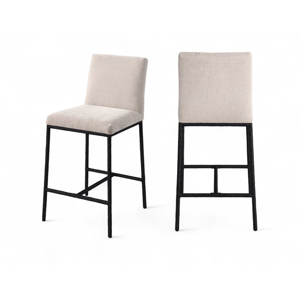 Reeves Beige Chenille Fabric Upholstered Counter Stool, Set of 2