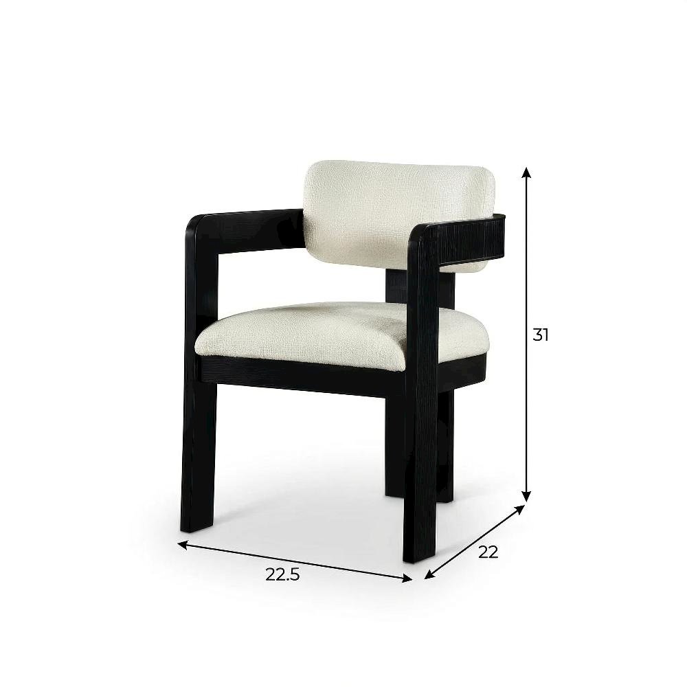 Black Linen Textured Fabric Dining Chairs, Set of 2 with Armrests - Art Deco