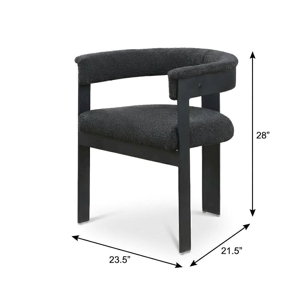 Matte Black Dining Chairs, Set of 2, Boucle Fabric Upholstery with Armrests