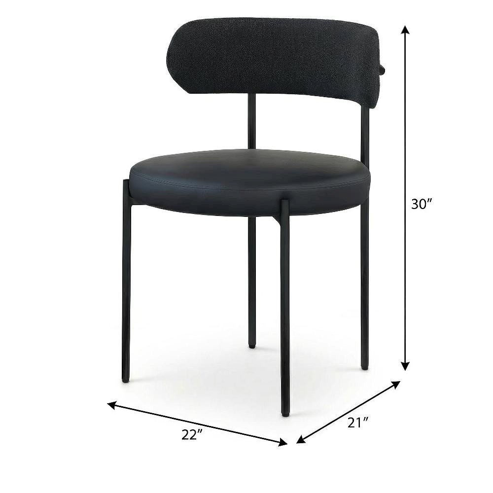 Matte Black Dining Chairs Set of 2 with Vegan Leather and Boucle Upholstery