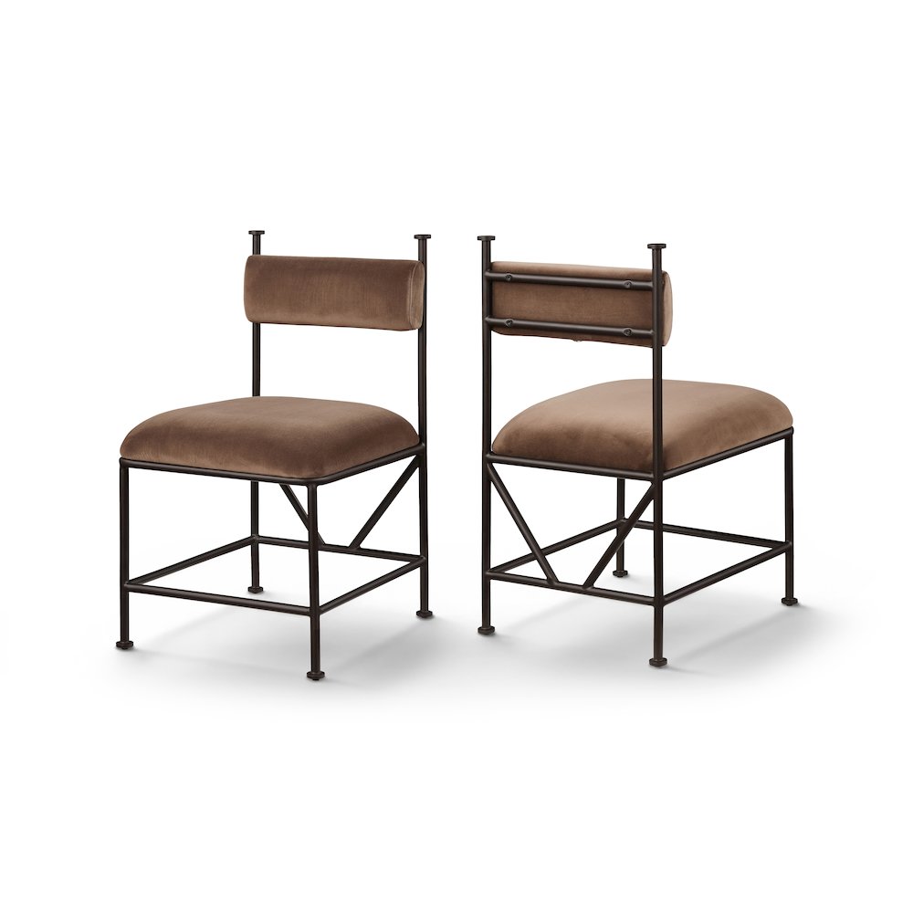 Monarch Brown Velvet Performance Fabric Upholstered Dining Chair, Set of 2