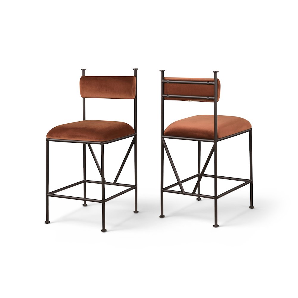 Monarch Cognac Velvet Performance Fabric Upholstered Counter Stool, Set of 2