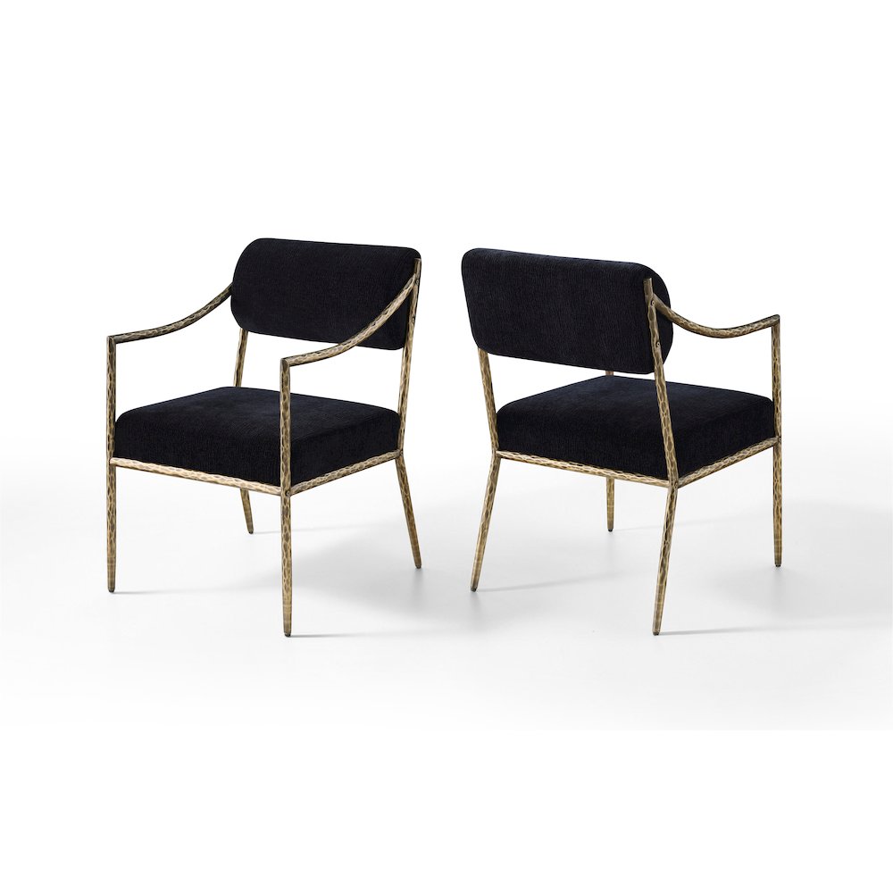 Bastille Black Chenille Fabric Upholstered Dining Arm Chair, Set of 2