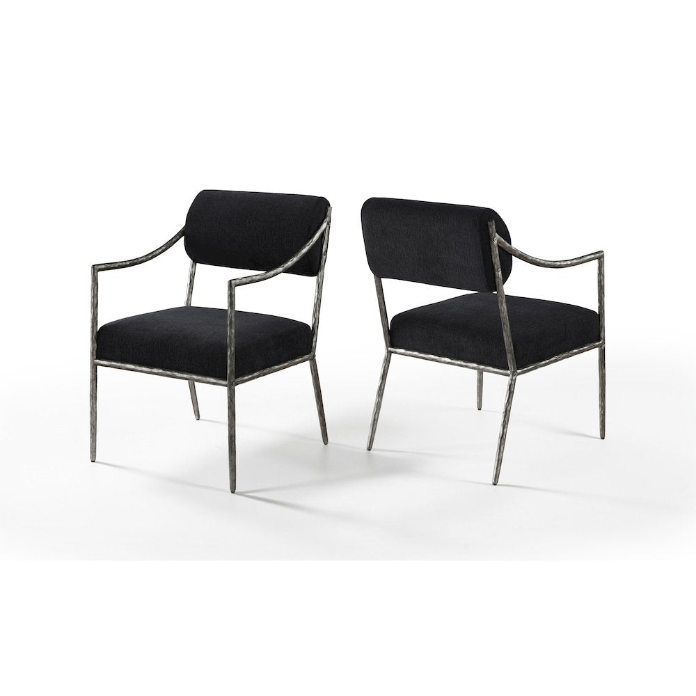 Bastille Black Chenille Fabric Upholstered Dining Arm Chair, Set of 2