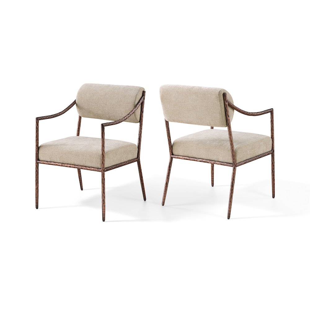 Bastille Beige Chenille Fabric Upholstered Dining Arm Chair, Set of 2
