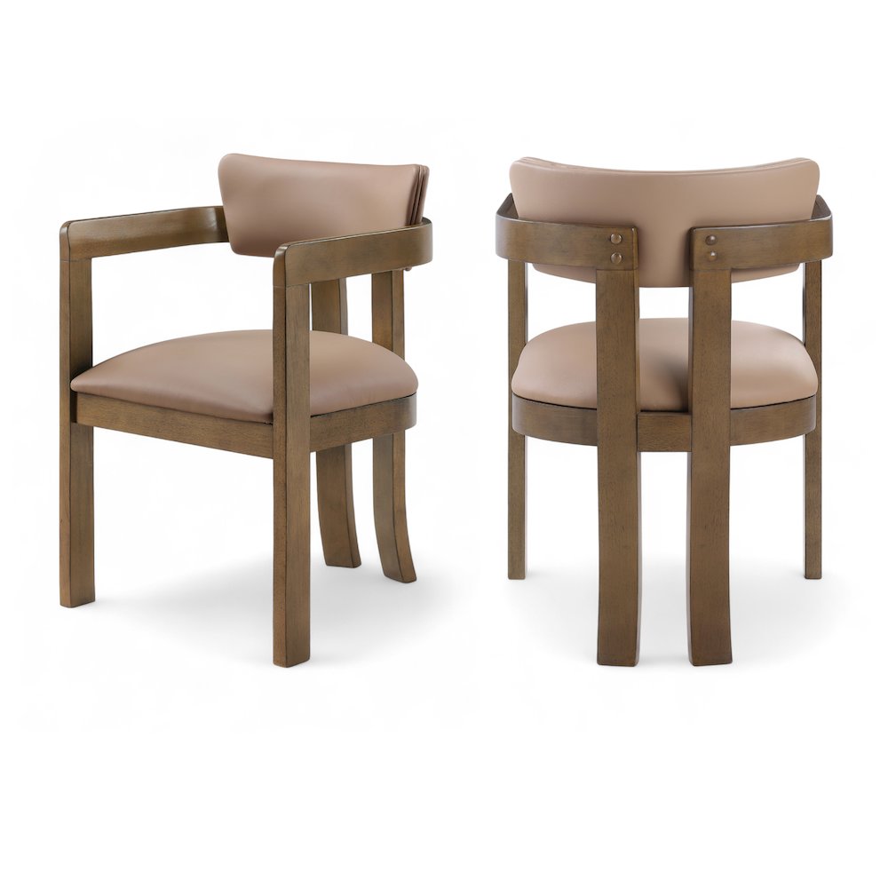 Lavrin Tan Vegan Leather Upholstered Dining Arm Chair, Set of 2