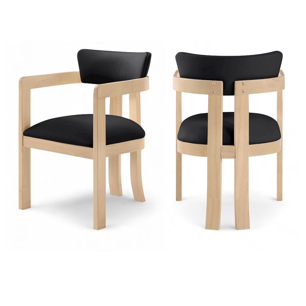 Lavrin Black Vegan Leather Upholstered Dining Arm Chair, Set of 2