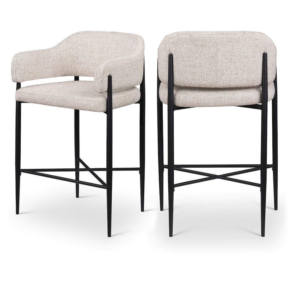 Dame Beige Fabric Upholstered Counter Stool, Set of 2