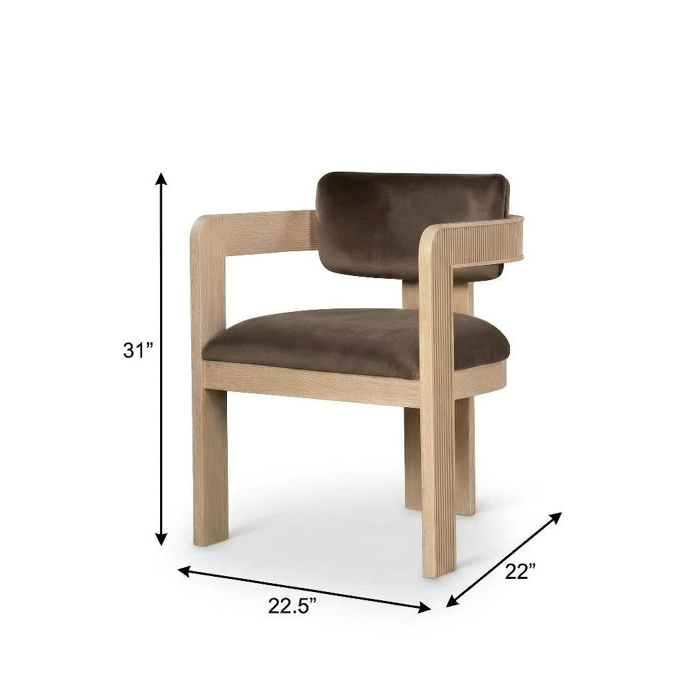Neutral Velvet Dining Chairs Set of 2 with Armrests and Art Deco Design