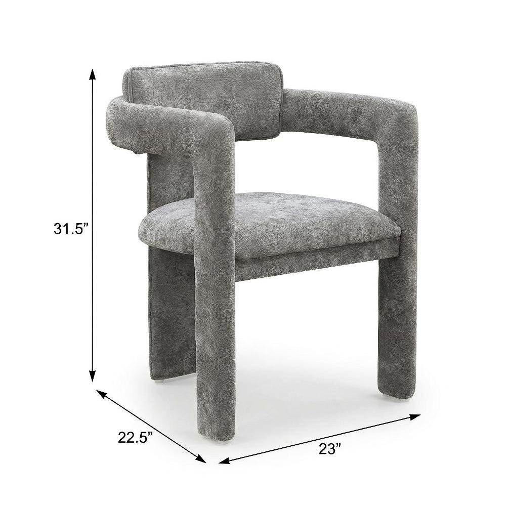Gray Chenille Fabric Dining Chairs Set of 2 with Armrests and Cushioned Seats