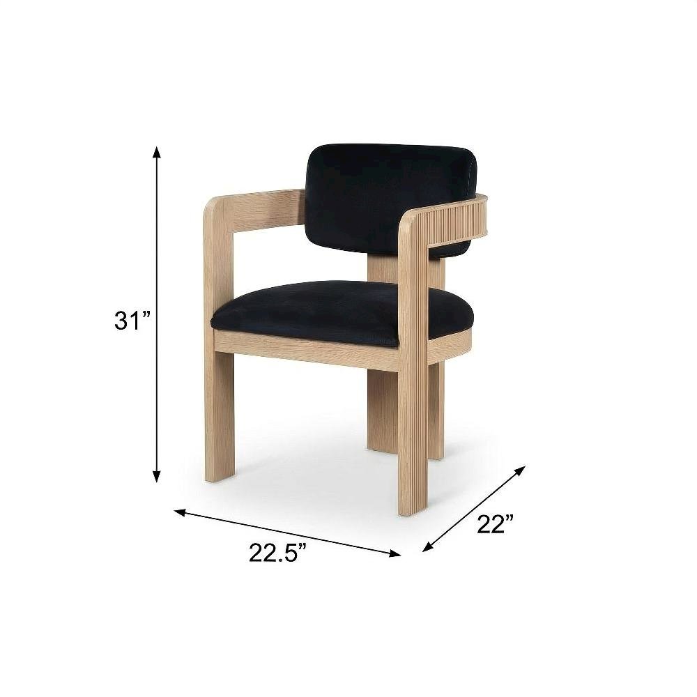 Dining Chair Set of 2 Black Velvet Upholstered Armchairs with Art Deco Design