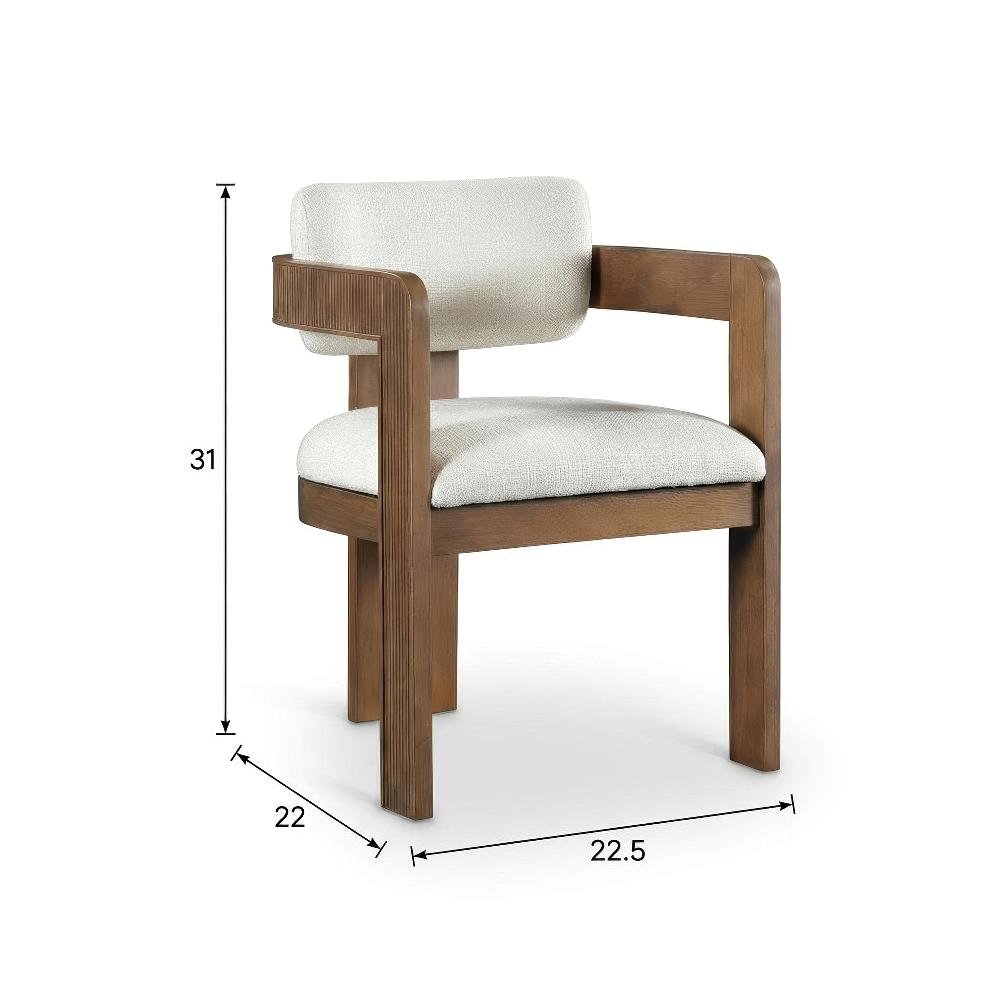 Brown Linen Textured Dining Chair Set of 2 with Armrests and Art Deco Design