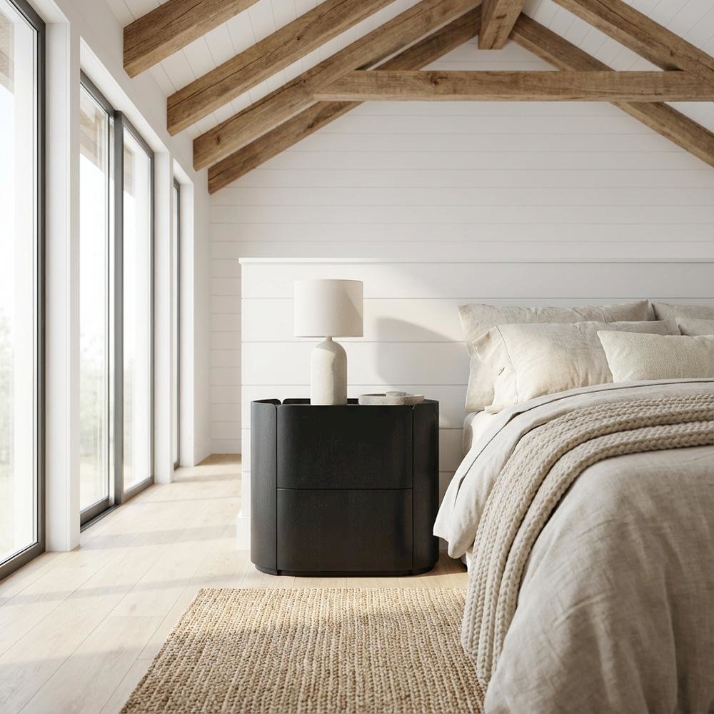 Contemporary Nightstand in Black Finish with Modern Design