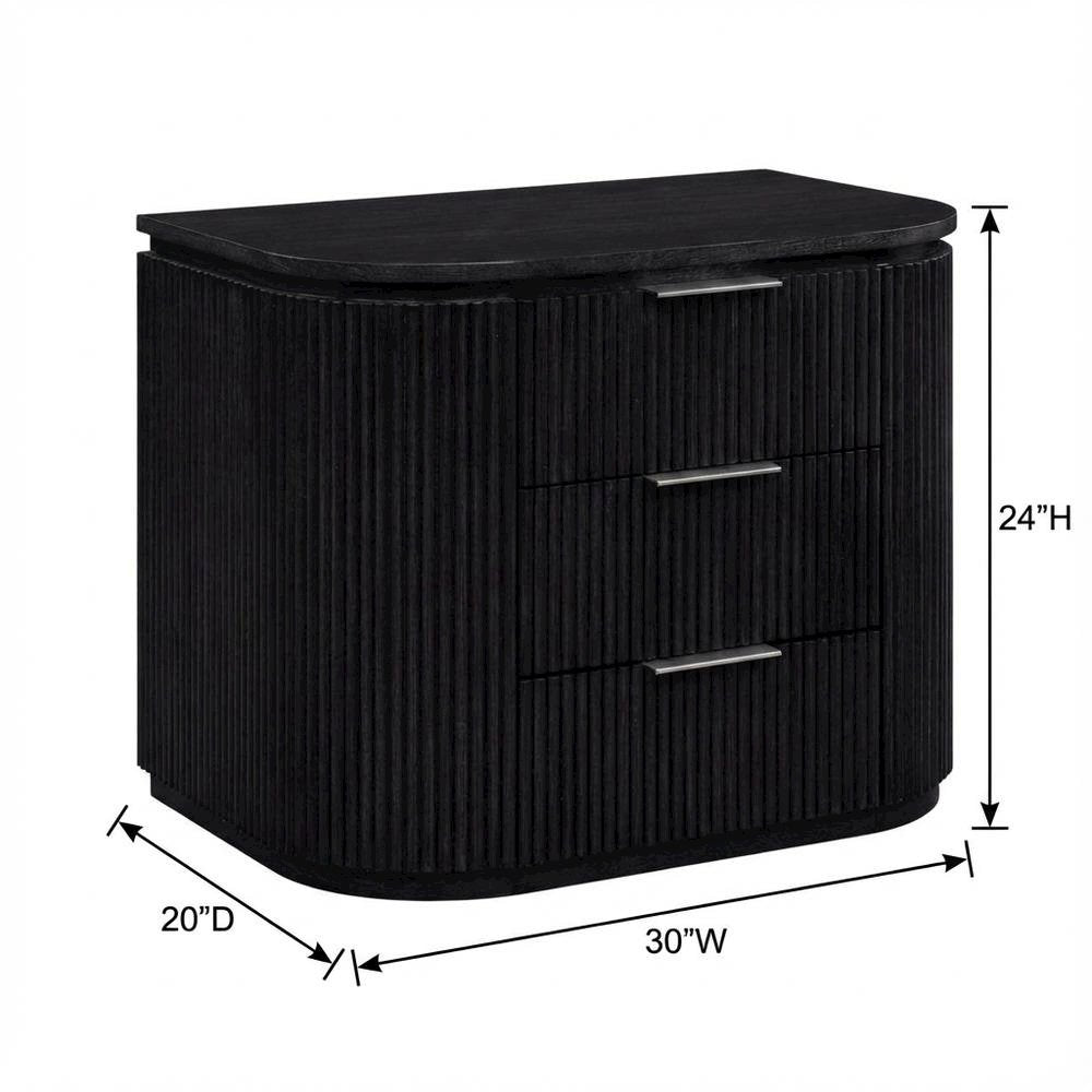 Black Solid Wood and Oak Veneer Nightstand with Contemporary Style