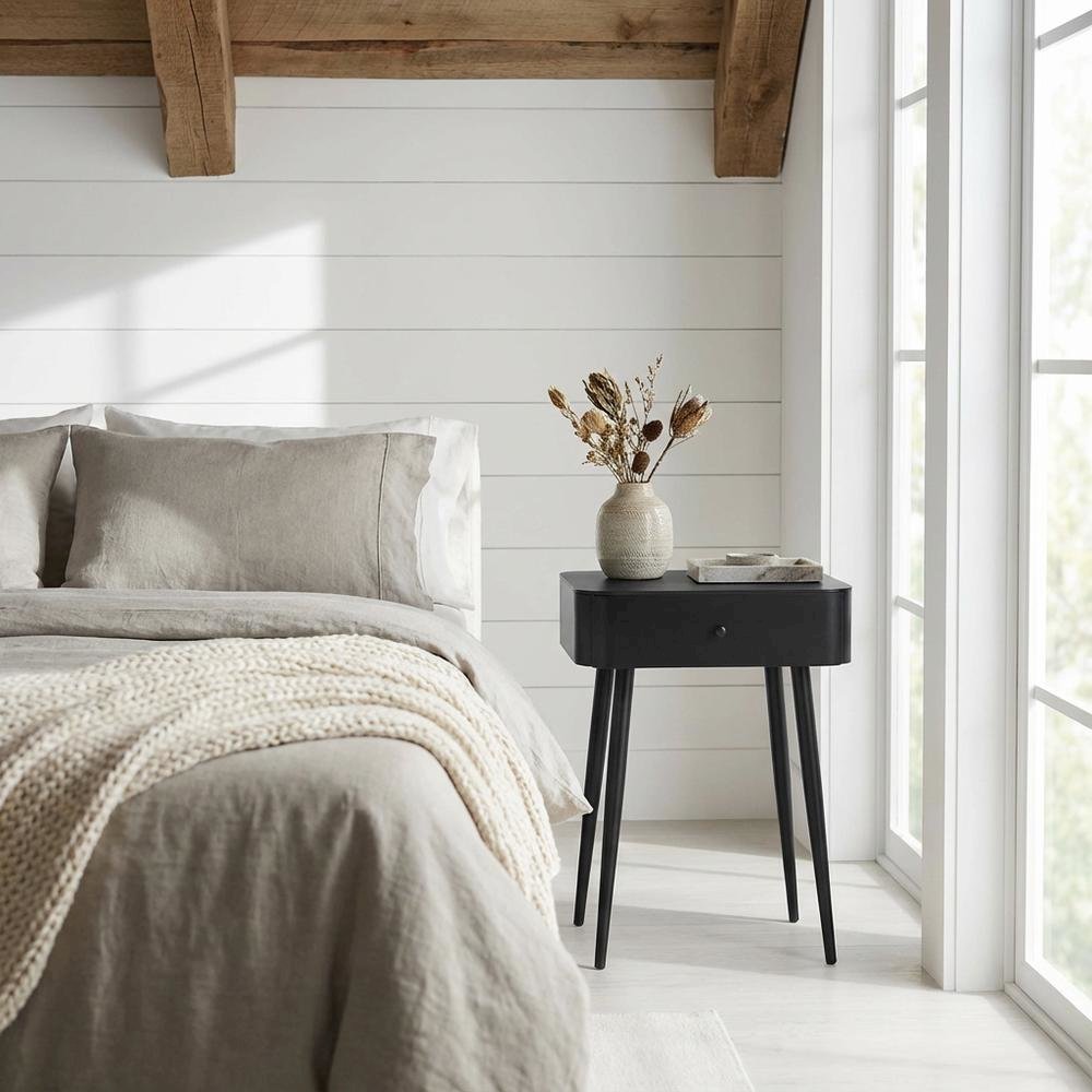 Contemporary Night Stand with Matte Black Finish for Bedroom Storage