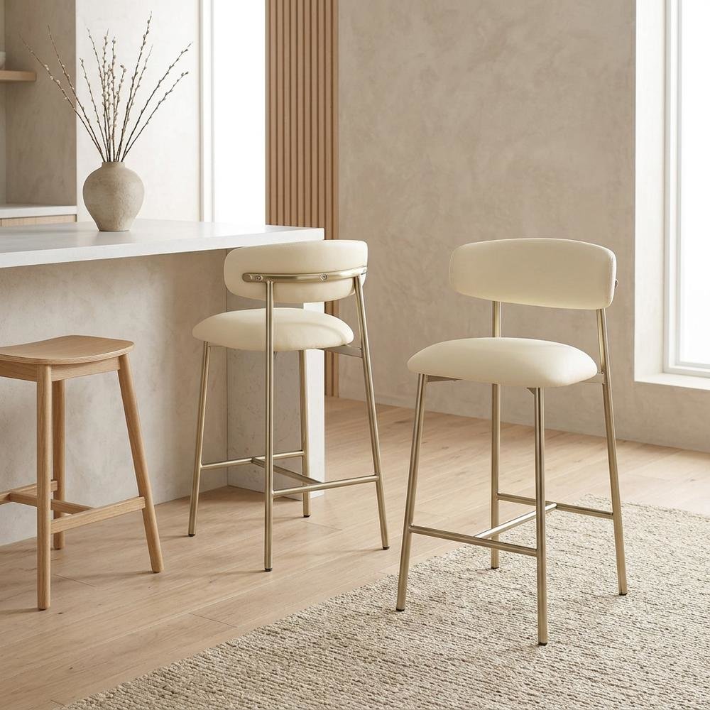 Vegan Leather Counter Stools with Back, Kitchen Island, Cream, Set of 2