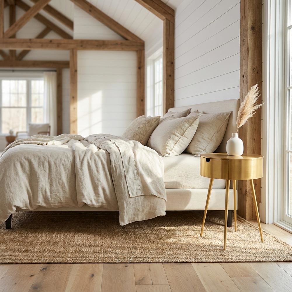 Gold Finish Nightstand with Contemporary Style for Bedroom Storage
