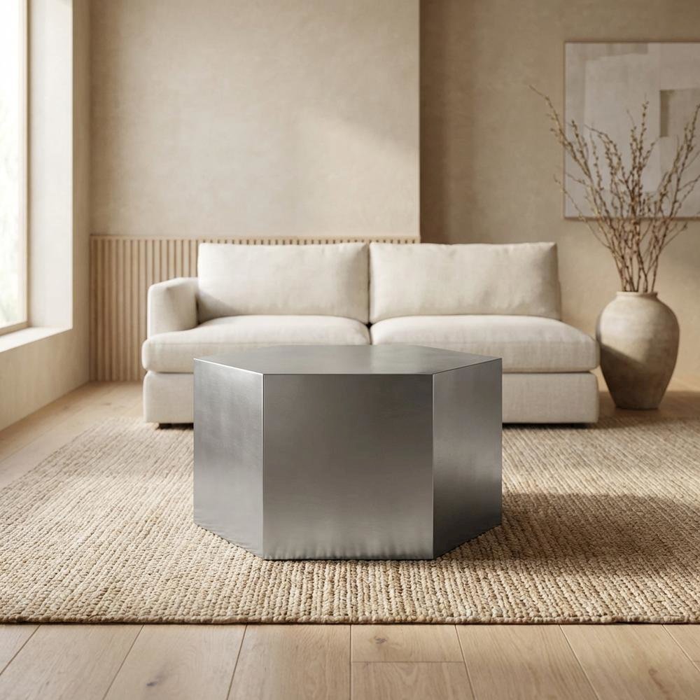 Contemporary Coffee Table with Brushed Chrome Finish and Durable Construction