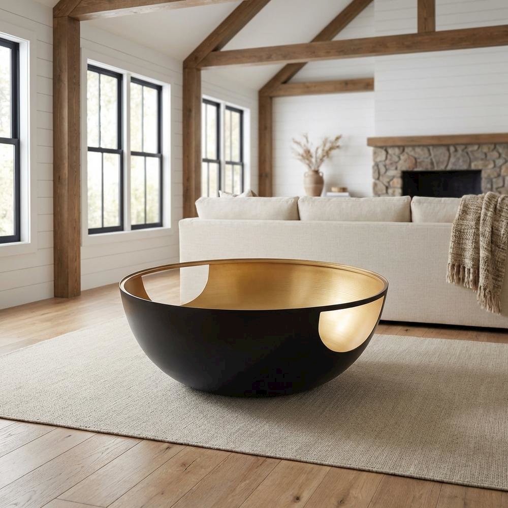 Black and gold lacquer coffee table with contemporary style and sleek finish