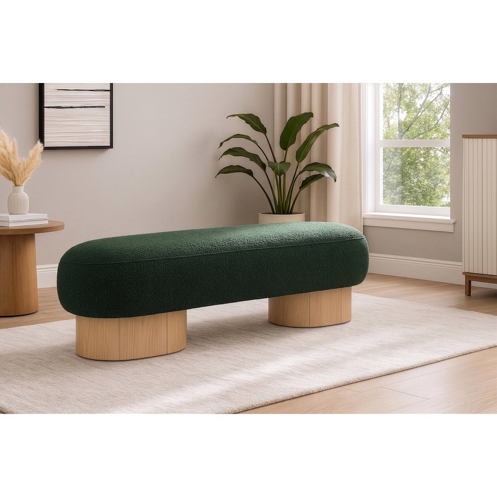 Robertson Green Boucle Fabric Upholstered Bench