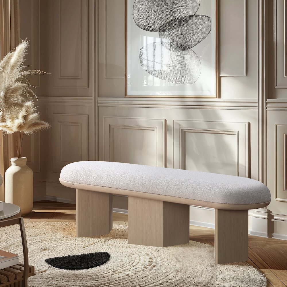 Wilshire Cream Boucle Fabric Bench