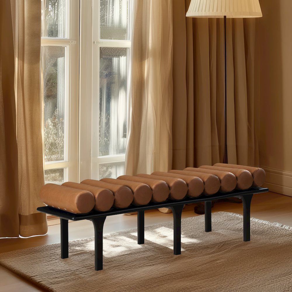 Landon Cognac Vegan Leather Bench