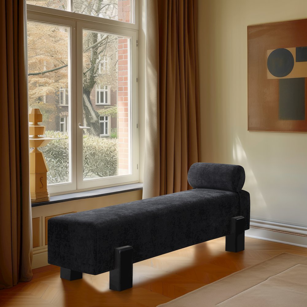 Edison Black Chenille Fabric Bench