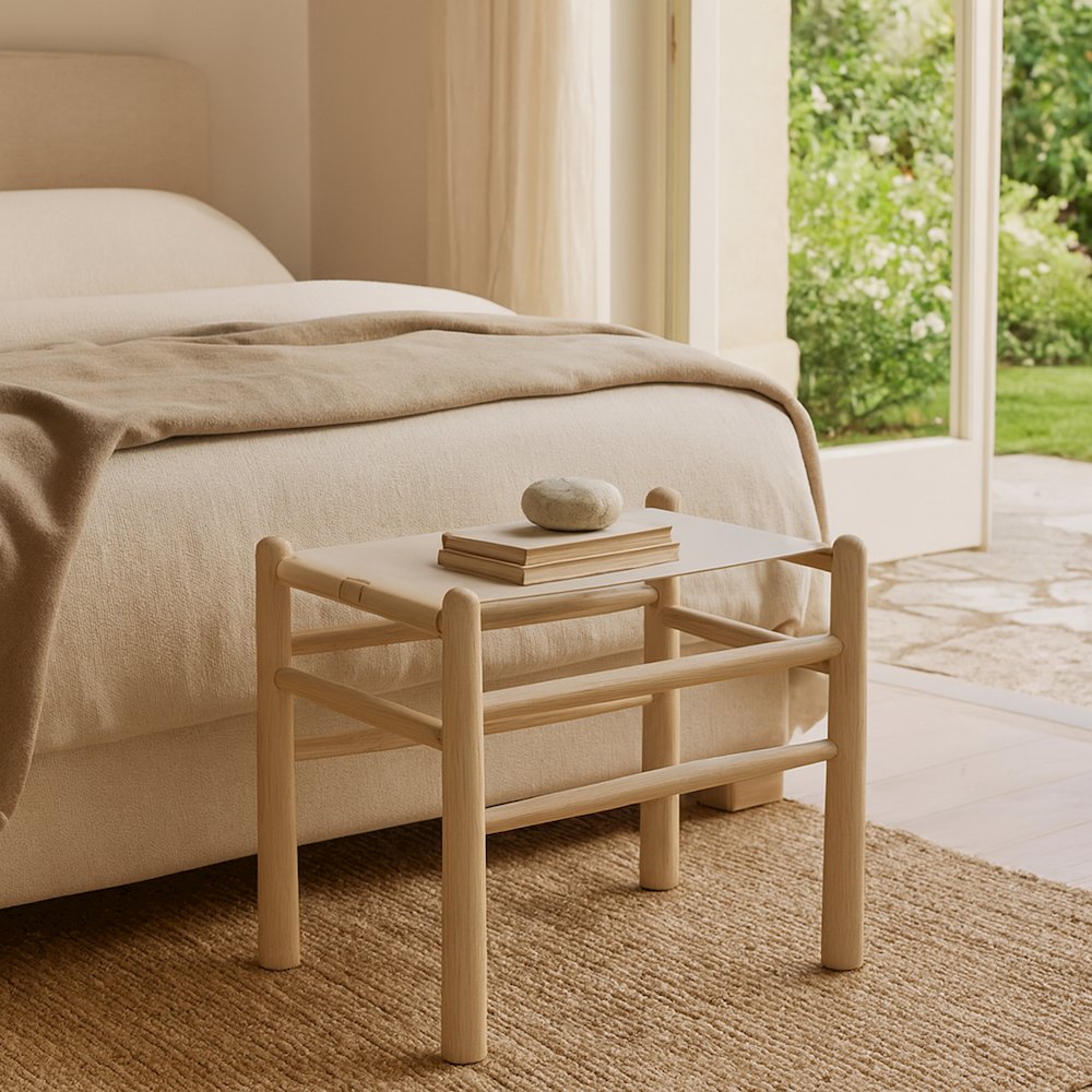 Santos Beige Vegan Leather Upholstered Bench