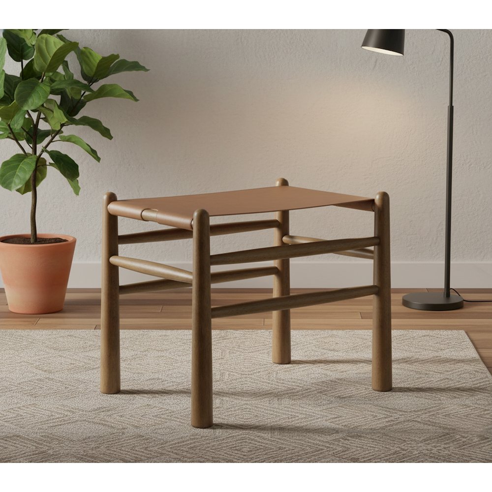 Santos Brown Vegan Leather Upholstered Bench