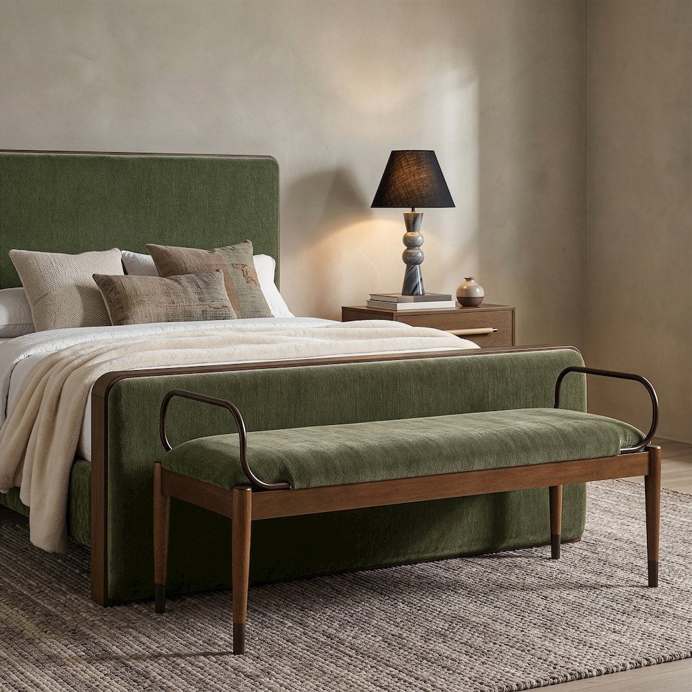 Cambria Green Performance Fabric Upholstered Bench