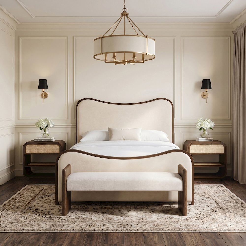 Hickory Cream Fabric Upholstered Bench